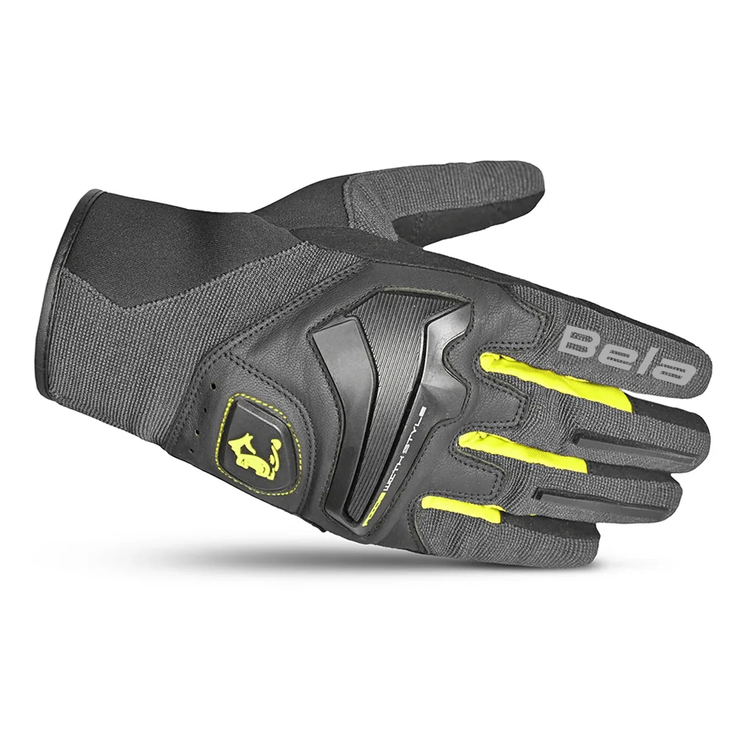 BELA Star Guante De Moto Textil Gris Negro Amarillo - Image 3