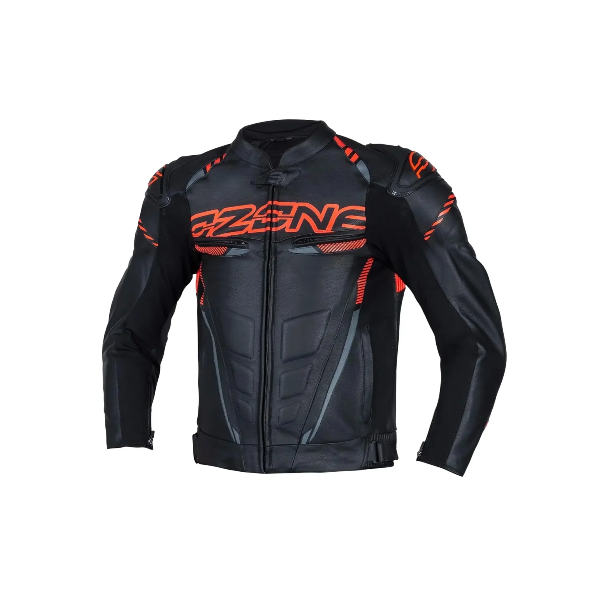 OZONE Chaqueta Piel RS600 BLACK FLUO RED