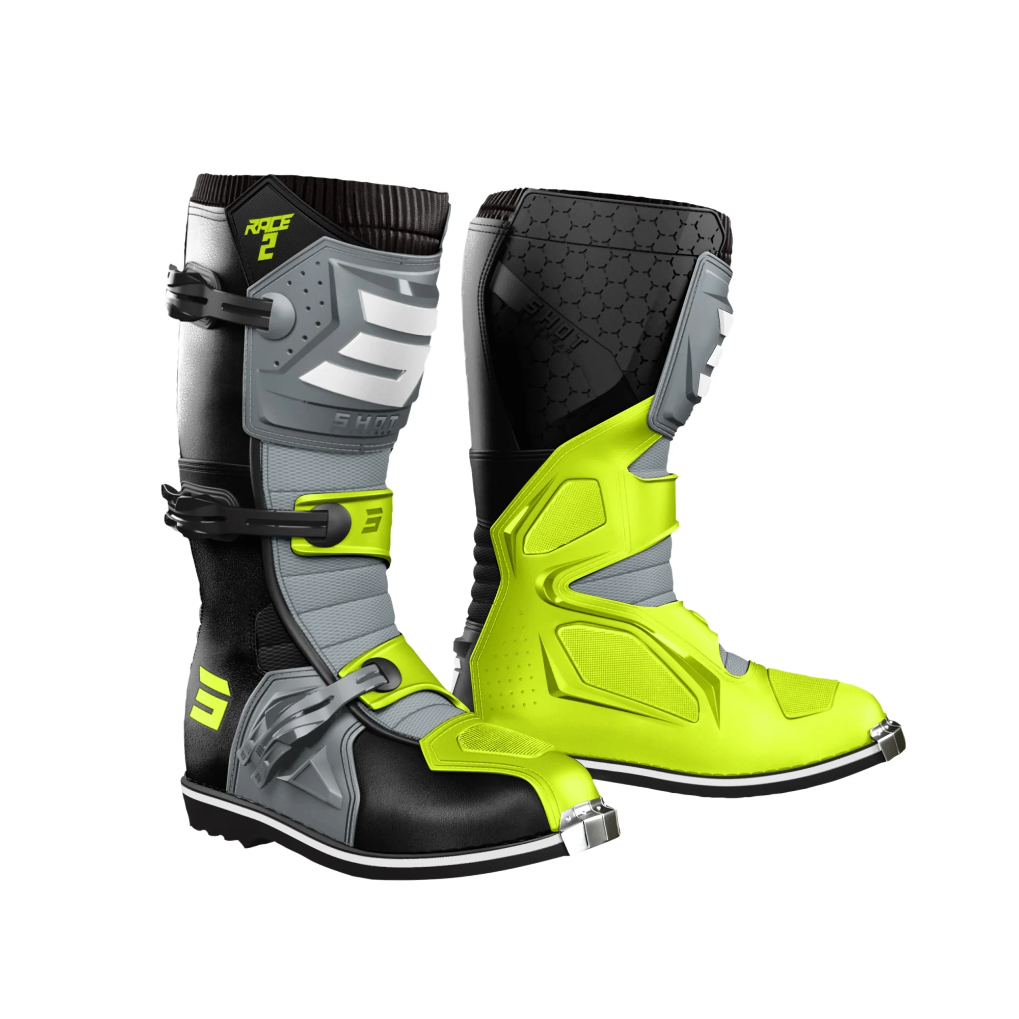 SHOT RACE 2 BOTAS DE MOTOCROSS BLACK_GREY_NEON_YELLOW
