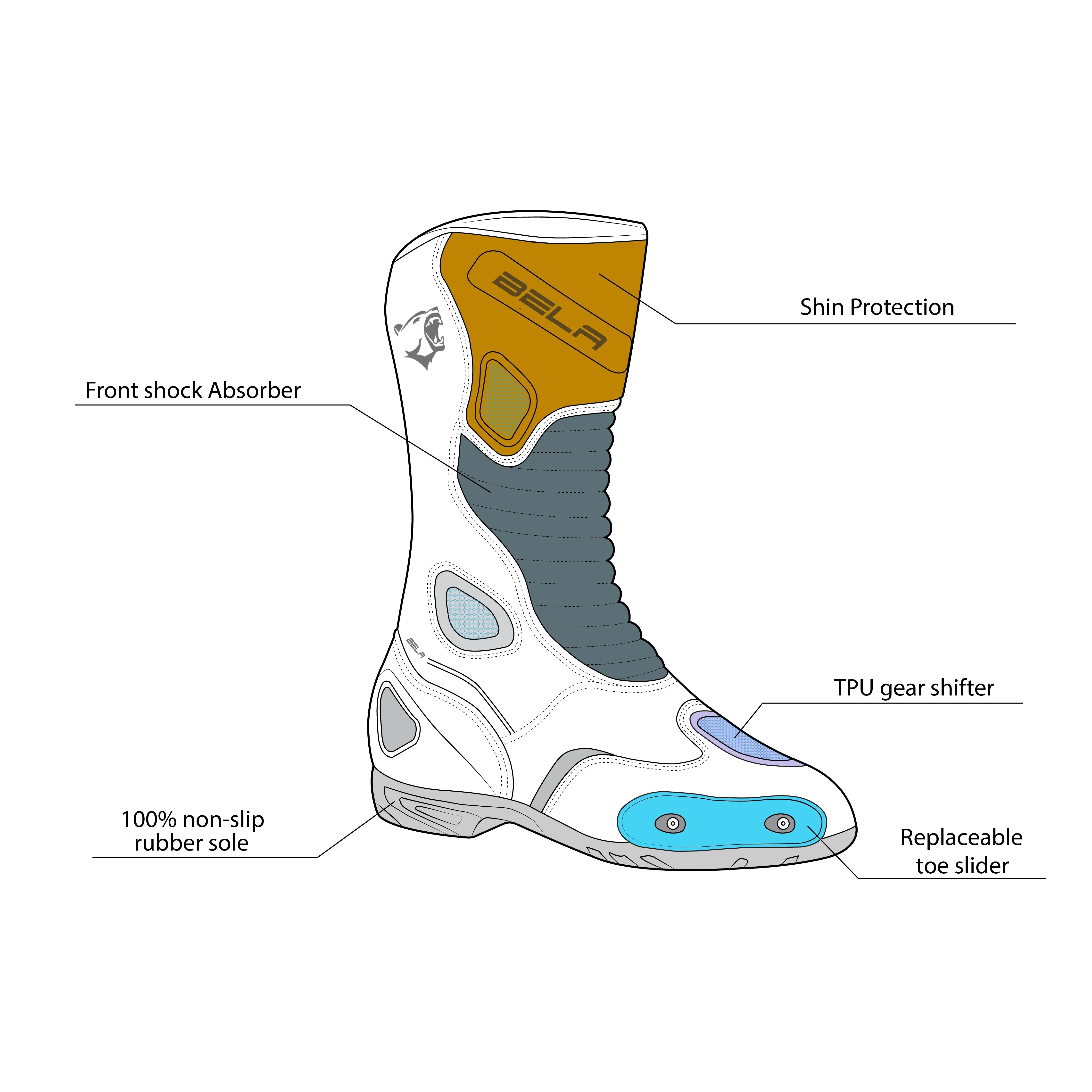 BELA STRIP BOTAS DE MOTO DE TOURING PIEL NEGRO GRIS - Image 7