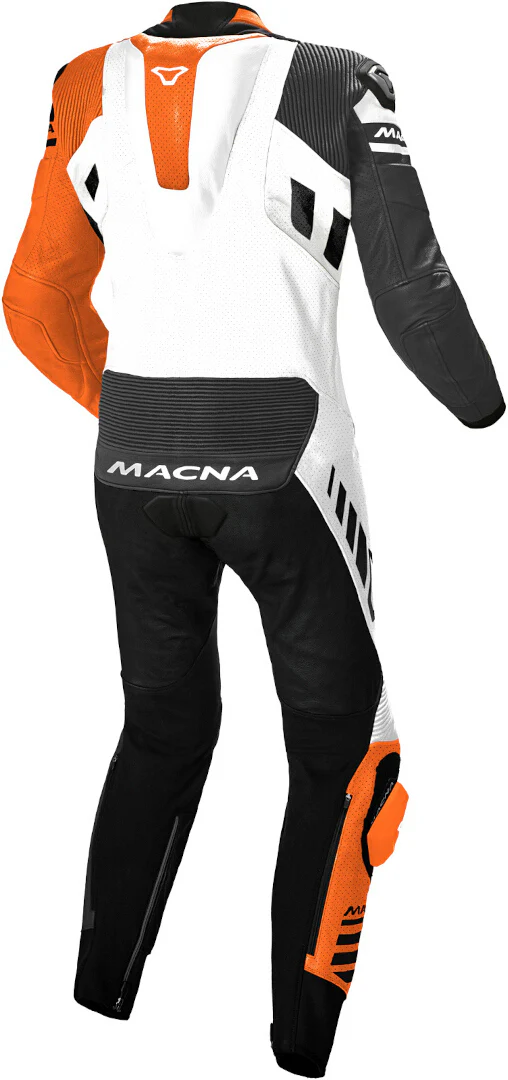 MACNA TRACKTIX 1 PIEZA MOTO PERFORADO TRAJE DE CUERO BLANCO NEGRO NARANJA - Image 2