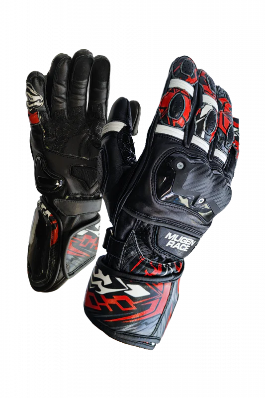MUGENRACE 2483 MOONE SPORT Moto Cuero Guantes Negro Rojo